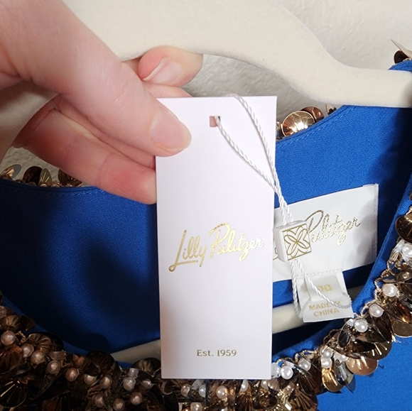 Lilly Pulitzer Barton Blue Edita Embellished Stretch Shift Dress 00 NWT - Picture 8 of 10